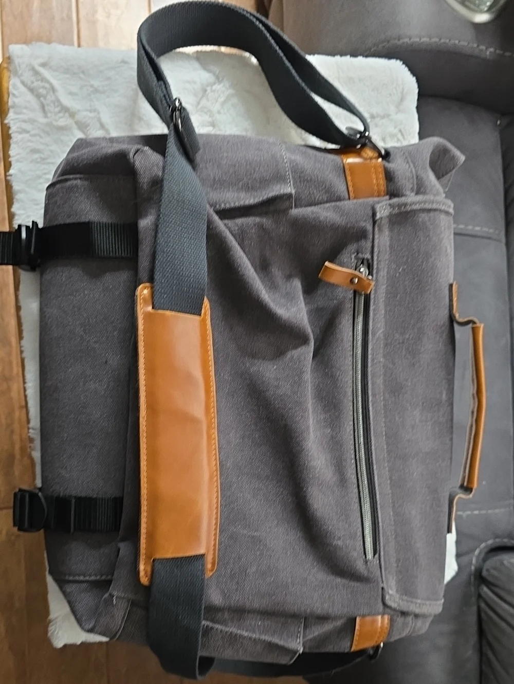 Canvas Messenger Bag with Brown Accents - Men Bags